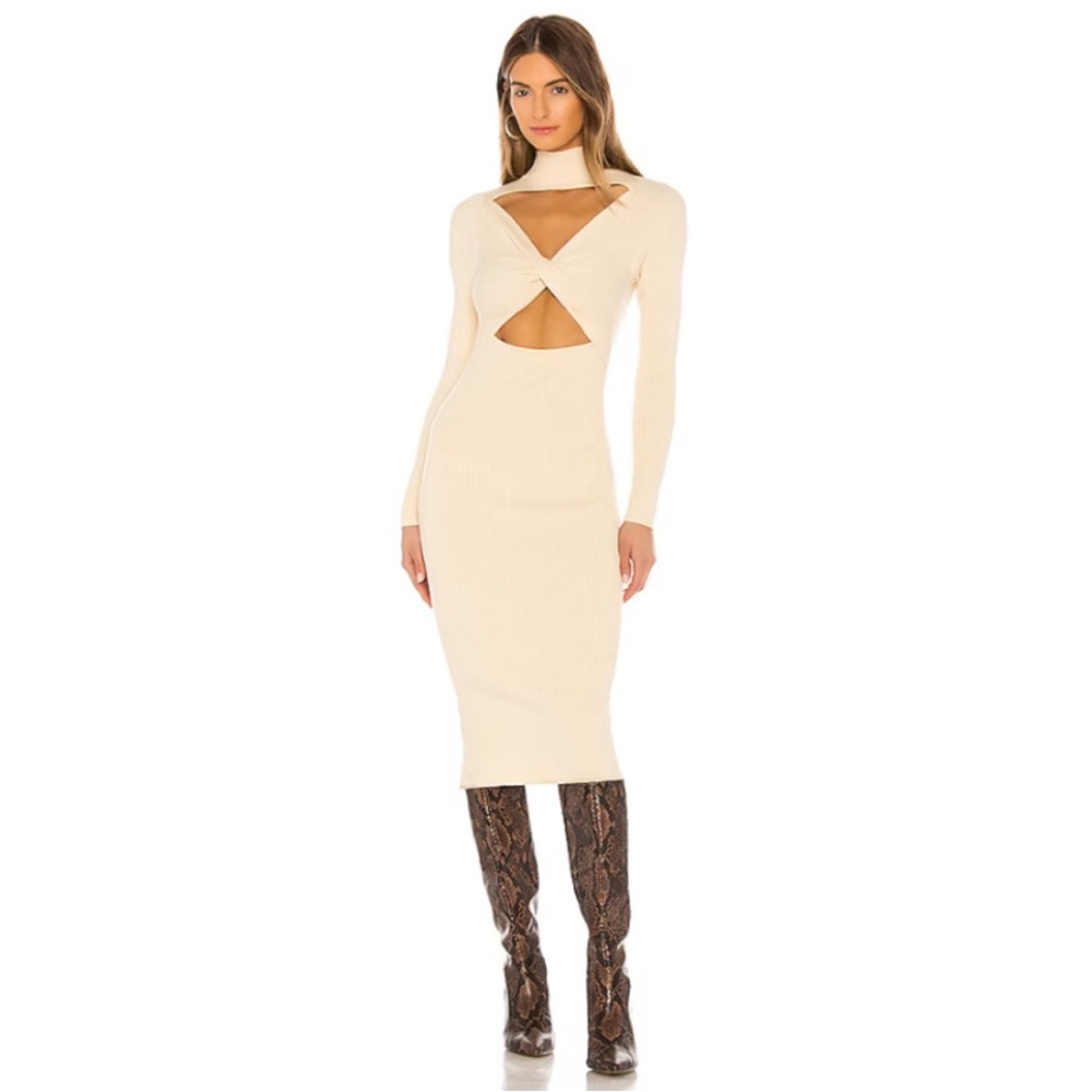 Cutout Ribbed Midi Dress in Cream